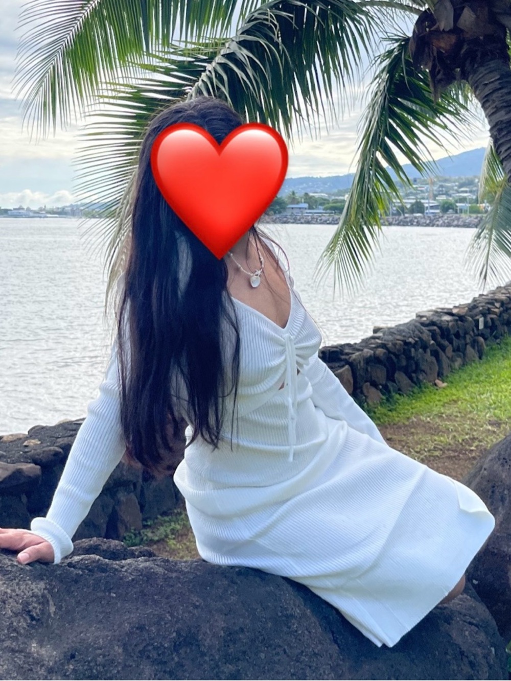 White Ribbed Tie-Front Knit Midi Dress